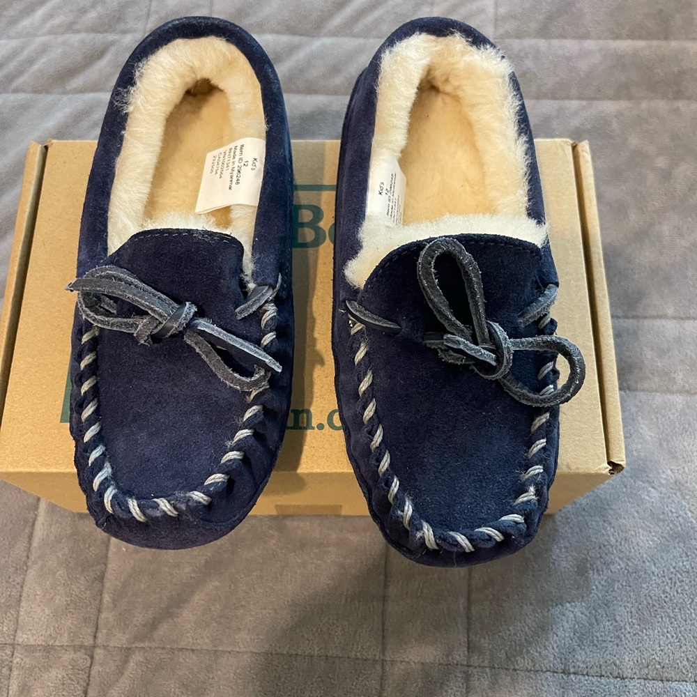 Boys Cozy Blue Suede Moccasin Slippers